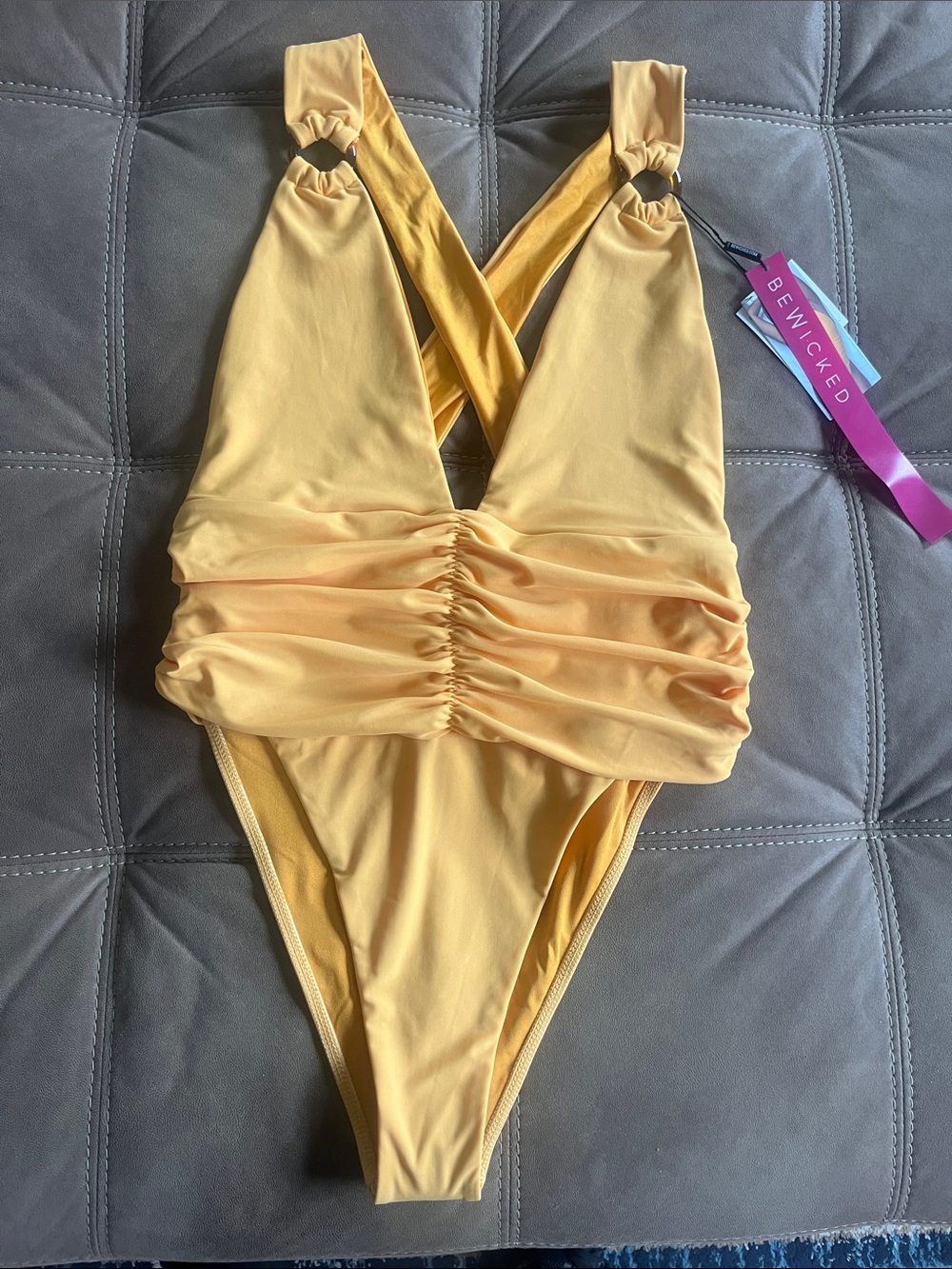 Bewicked Sunny Yellow Ruched One-Piece Swimsuit